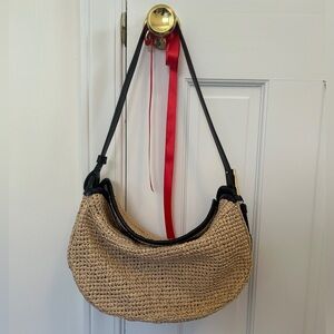 & Other Stories Leather-Trimmed Straw Shoulder Bag